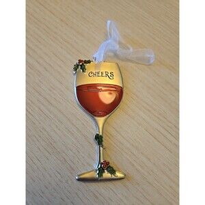 Ganz Metal Wine Glass Christmas Ornament Cheers Holiday Holly Red Wine